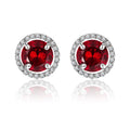 1.25 Carat Round Cut SWAROVSKI Red Garnet January Birthstone Halo Stud Earrings in 18K White Gold over Silver