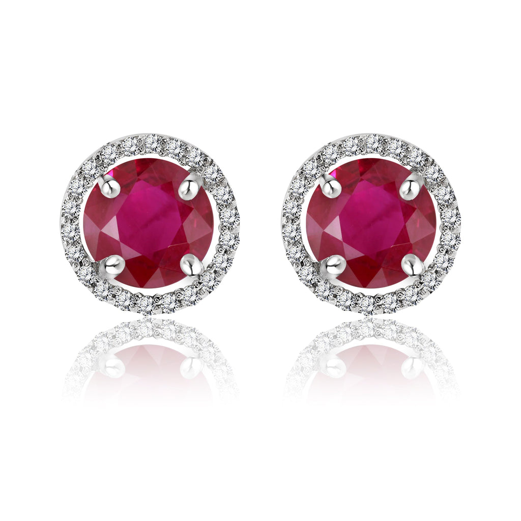 1.25 Carat Round Cut SWAROVSKI Ruby July Birthstone Halo Stud Earrings in 18K White Gold over Silver