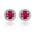 1.25 Carat Round Cut SWAROVSKI Ruby July Birthstone Halo Stud Earrings in 18K White Gold over Silver