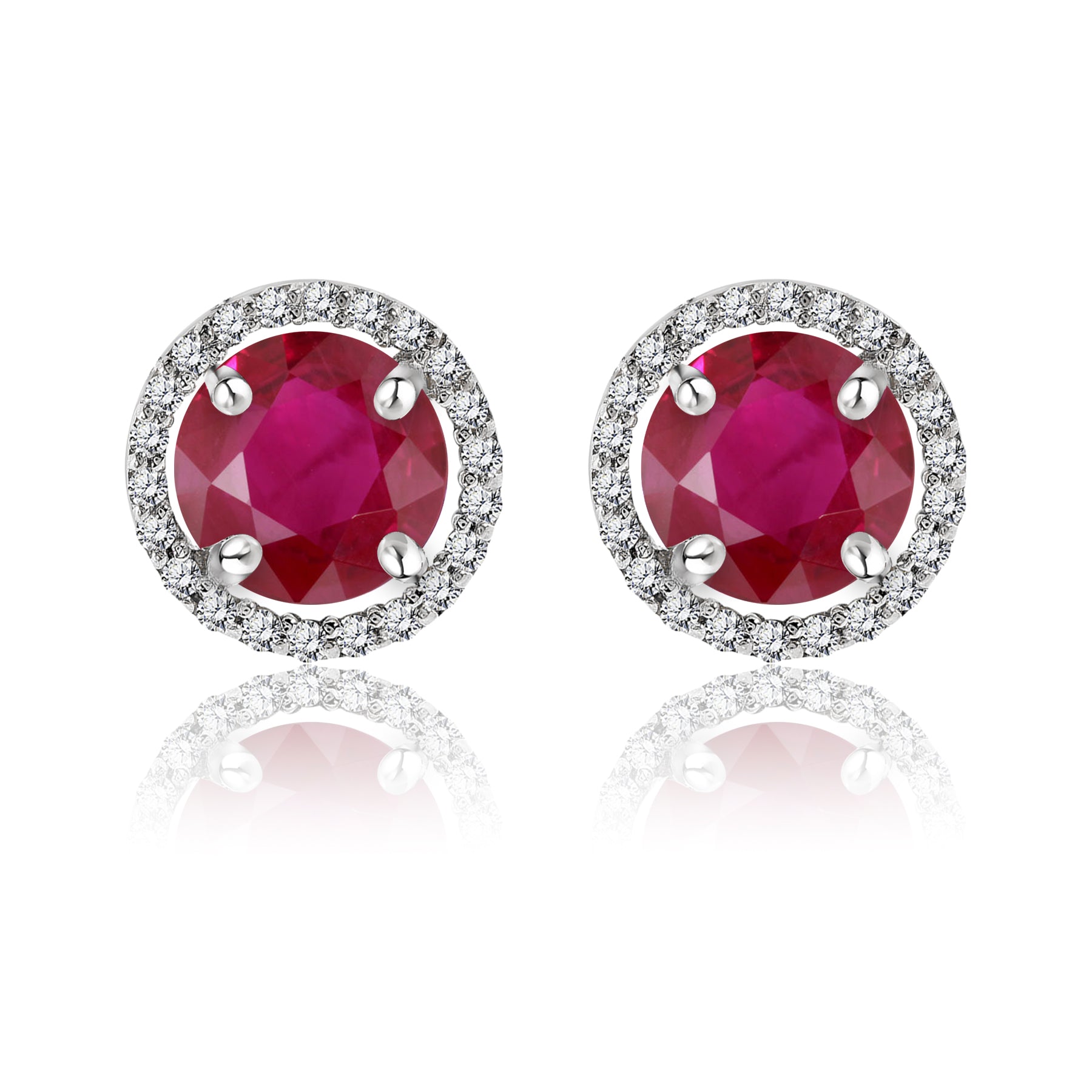 1.25 Carat Round Cut SWAROVSKI Ruby July Birthstone Halo Stud Earrings in 18K White Gold over Silver