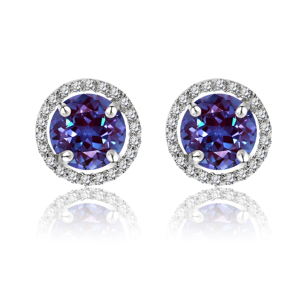 1.25 Carat Round Cut SWAROVSKI Alexandrite June Birthstone Halo Stud Earrings in 18K White Gold over Silver