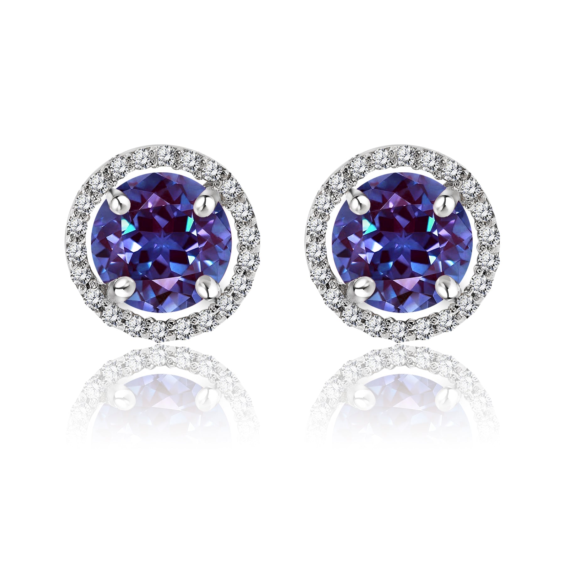 1.25 Carat Round Cut SWAROVSKI Alexandrite June Birthstone Halo Stud Earrings in 18K White Gold over Silver