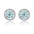 1.25 Carat Round Cut SWAROVSKI Aquamarine March Birthstone Halo Stud Earrings in 18K White Gold over Silver