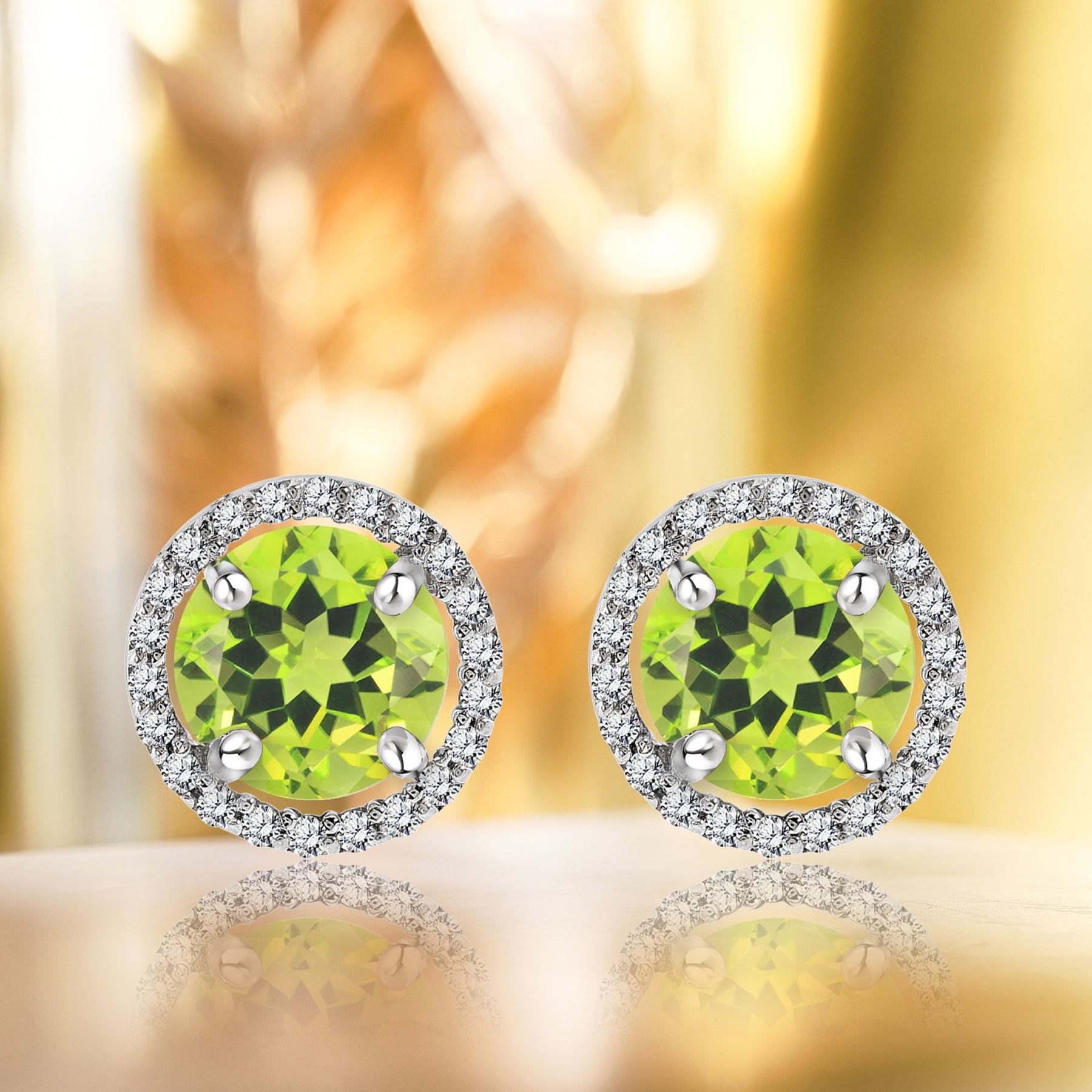 1.25 Carat Round Cut SWAROVSKI Peridot August Birthstone Halo Stud Earrings in 18K White Gold over Silver