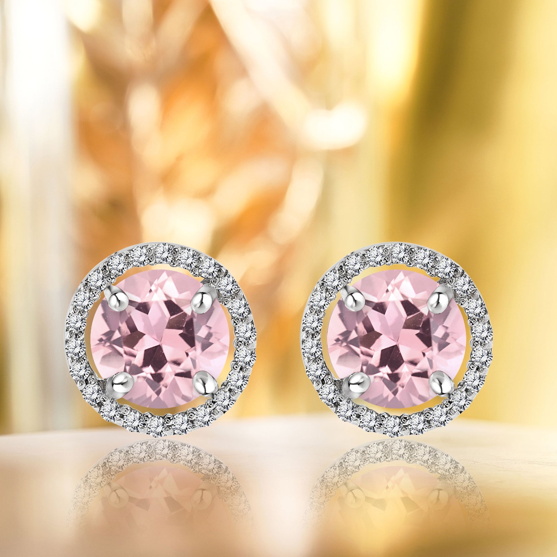 1.25 Carat Round Cut SWAROVSKI Pink Tourmaline October Birthstone Halo Stud Earrings in 18K White Gold over Silver