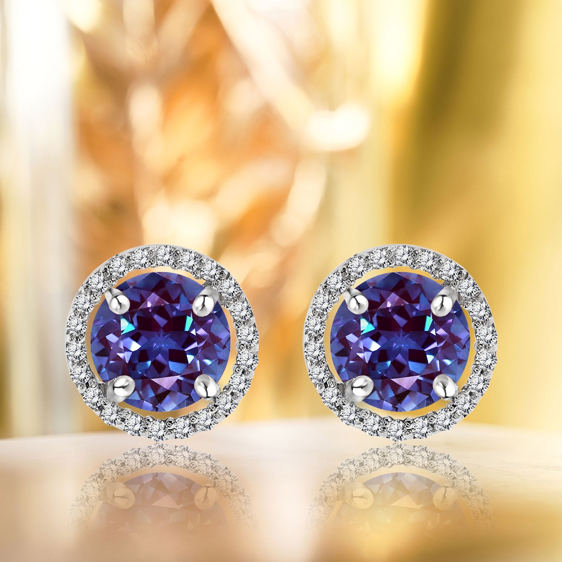 1.25 Carat Round Cut SWAROVSKI Alexandrite June Birthstone Halo Stud Earrings in 18K White Gold over Silver