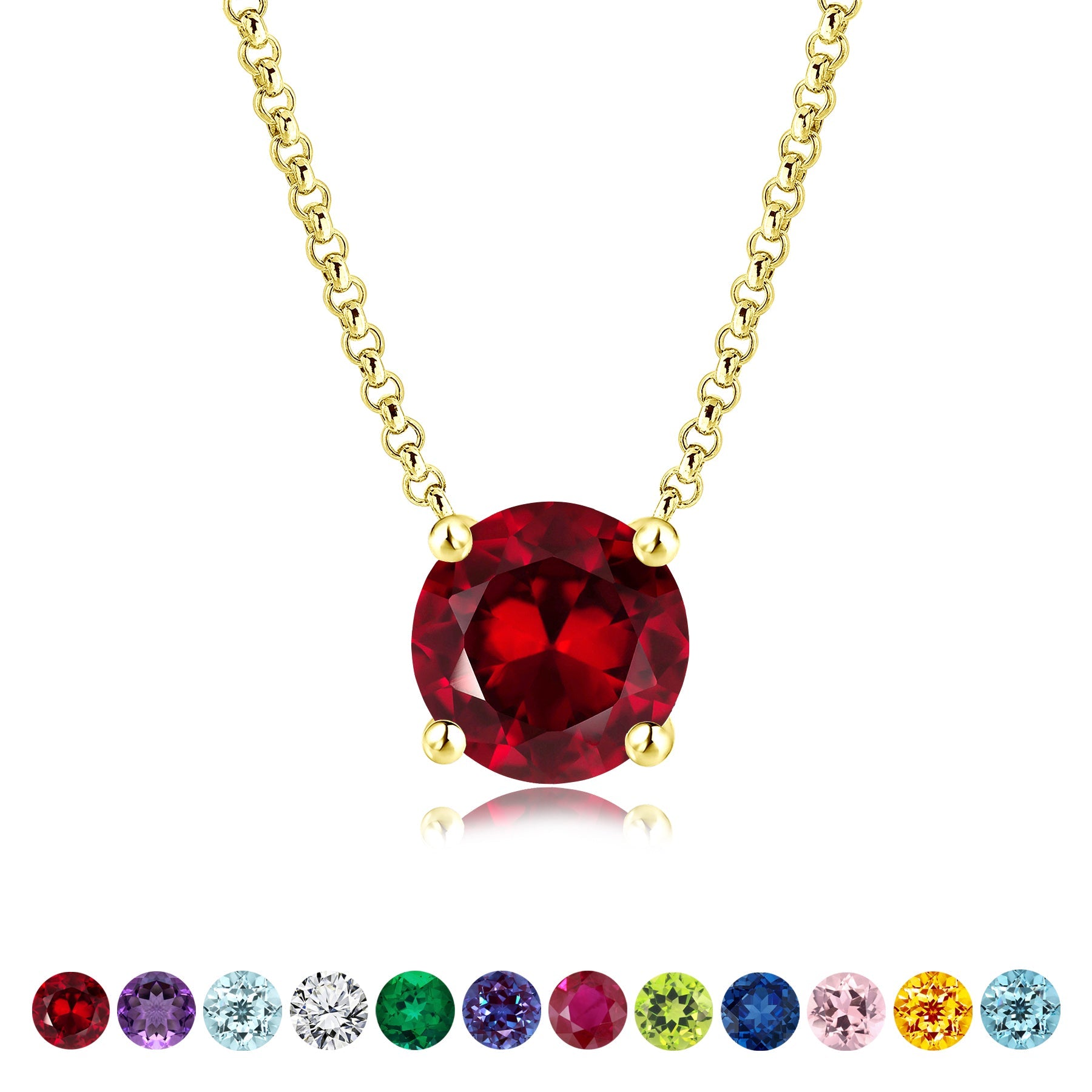 JeenMata 1 Carat Garnet - January Birthstone Solitaire Pendant Necklace in 18K Yellow Gold Plated, Female, Adult