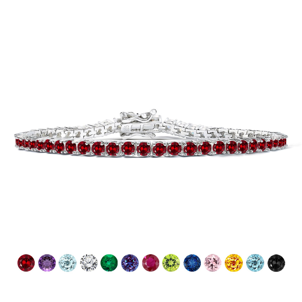 Classic 5.5 TCW Round Cut January - Garnet - Birthstone Tennis Bracelet Eternity Design - White Gold Plating, Female, Adult