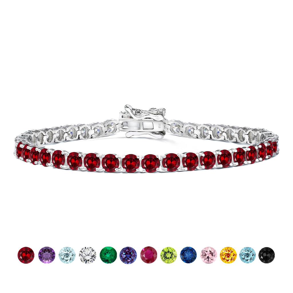 11 TCW Round Cut January - Garnet - Birthstone Tennis Bracelet for Women in Eternity Design - White Gold Plating, Female, Adult