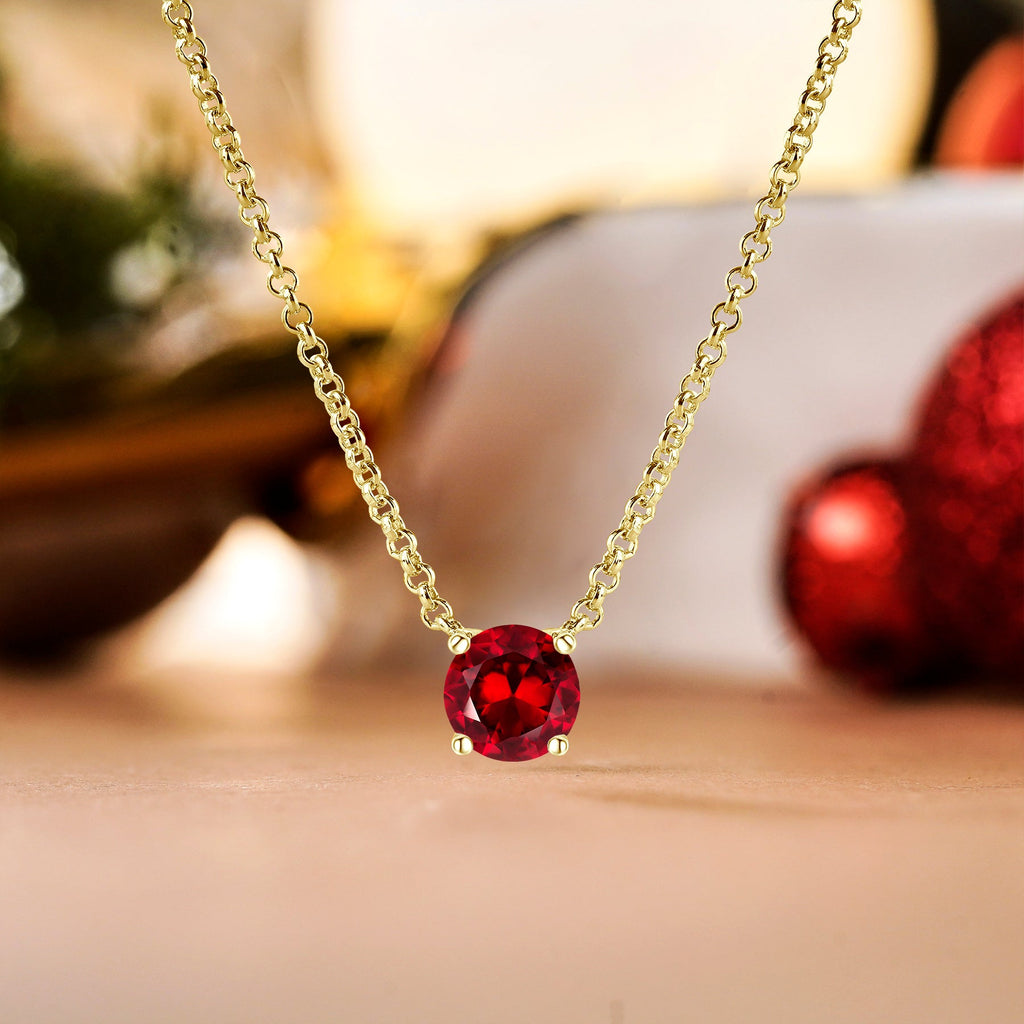 JeenMata 1 Carat Garnet - January Birthstone Solitaire Pendant Necklace in 18K Yellow Gold Plated, Female, Adult