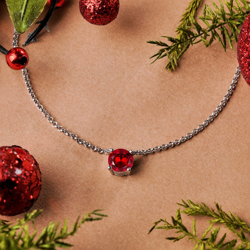 JeenMata 1 Carat Garnet - January Birthstone Solitaire Pendant Necklace in 18K Yellow Gold Plated, Female, Adult