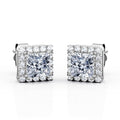 JeenMata Double Prong 1.1 Carat Princess Cut Moissanite Halo Stud Earrings in 18K White Gold Plating over Silver