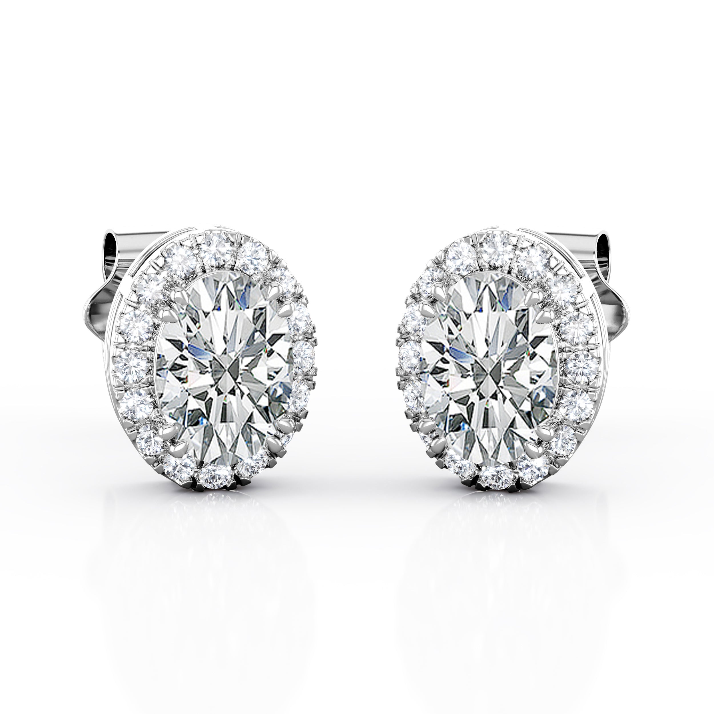 Basket Prong 1.25 Carat Oval Cut Certified Moissanite and Diamond Halo Pave Stud Earrings in Rose Gold
