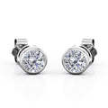 Bezel Set 1 Carat Round Shaped CVD Lab Grown Diamond Solitaire Stud Earrings In 18K White Gold Plating Over Silver