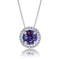 Solitaire 1.25 Carat Round Cut - Alexandrite - June Birthstone Halo Pendant Necklace 18k White Gold plating over Silver, Adult, Female