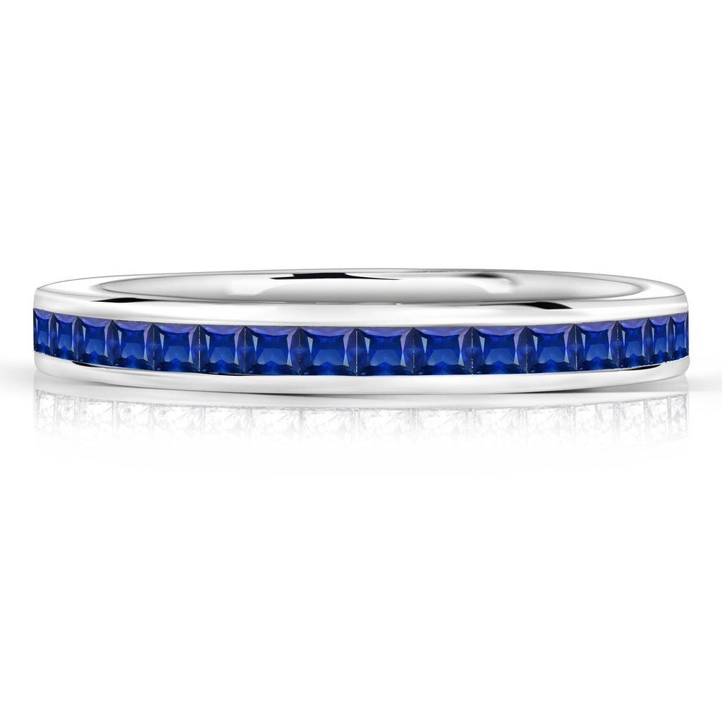 JeenMata 0.25 Carat Princess Cut September Birthstone Wedding Band - Pave Channel Band - 18K White Gold Plating for Women