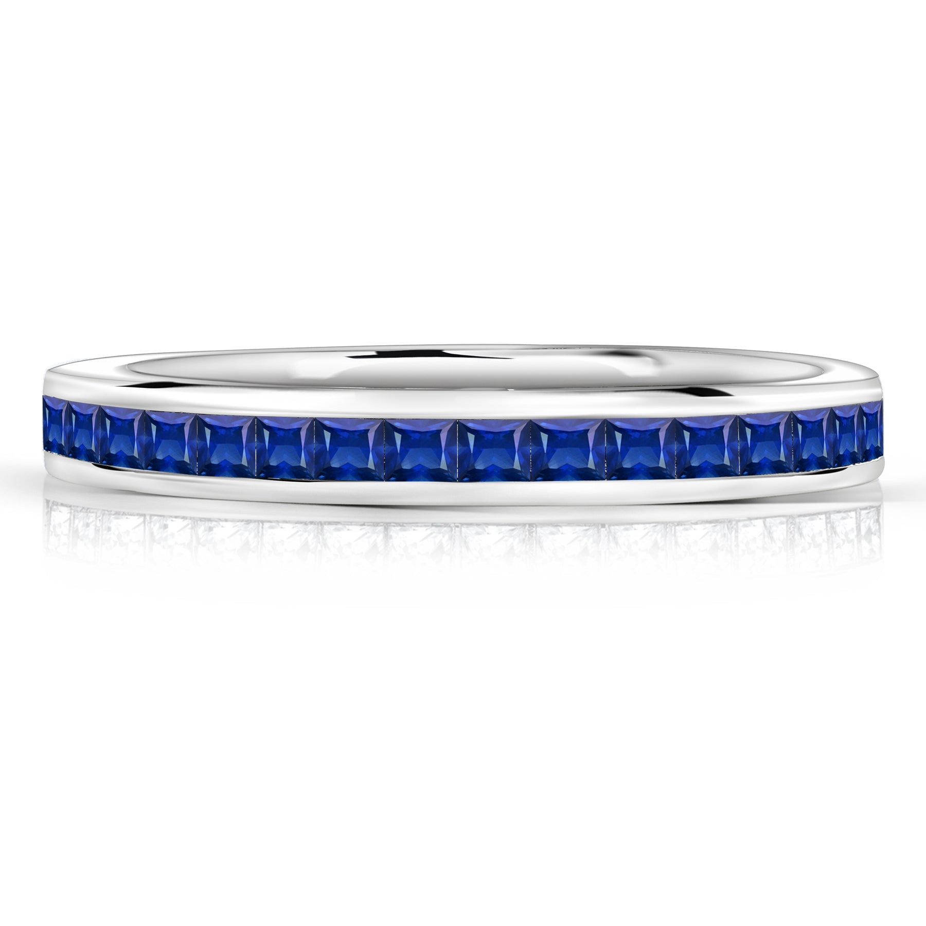 JeenMata 0.25 Carat Princess Cut September Birthstone Wedding Band - Pave Channel Band - 18K White Gold Plating for Women