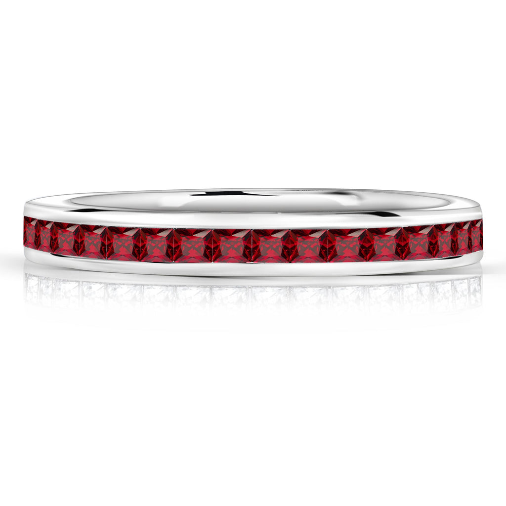 JeenMata 0.25 Carat Princess Cut January Birthstone Wedding Band - Pave Channel Band - 18K White Gold Plating for Women