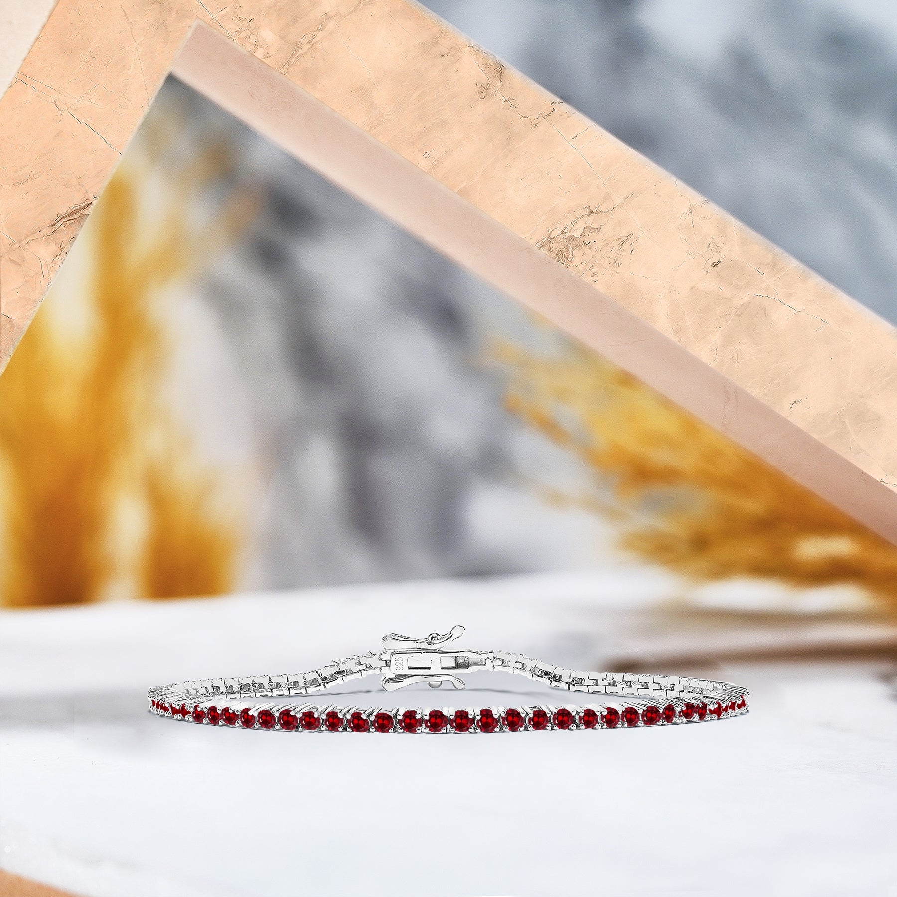 Classic 5.5 TCW Round Cut January - Garnet - Birthstone Tennis Bracelet Eternity Design - White Gold Plating, Female, Adult
