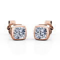 JeenMata Bezel Set 1 Carat Cushion Shaped Moissanite Solitaire Stud Earrings In 18K White Gold Plating Over Silver
