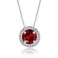 Solitaire 1.25 Carat Round Cut - Garnet - January Birthstone Halo Pendant Necklace 18k White Gold plating over Silver, Adult, Female