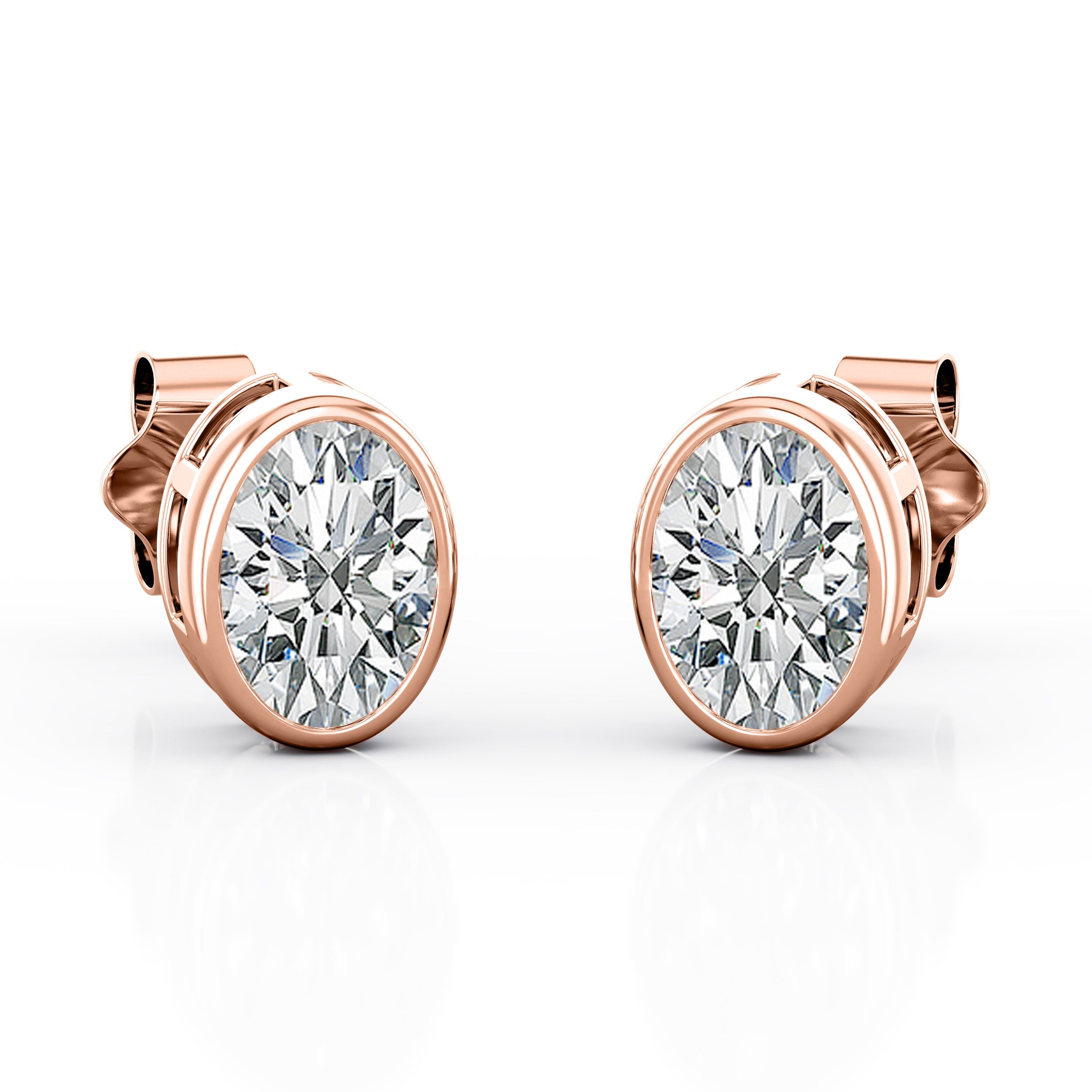 JeenMata Bezel Set 1 Carat Oval Shaped Moissanite Solitaire Stud Earrings In 18K White Gold Plating Over Silver