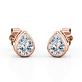 JeenMata Bezel Set 1 Carat Pear Shaped Moissanite Solitaire Stud Earrings In 18K White Gold Plating Over Silver