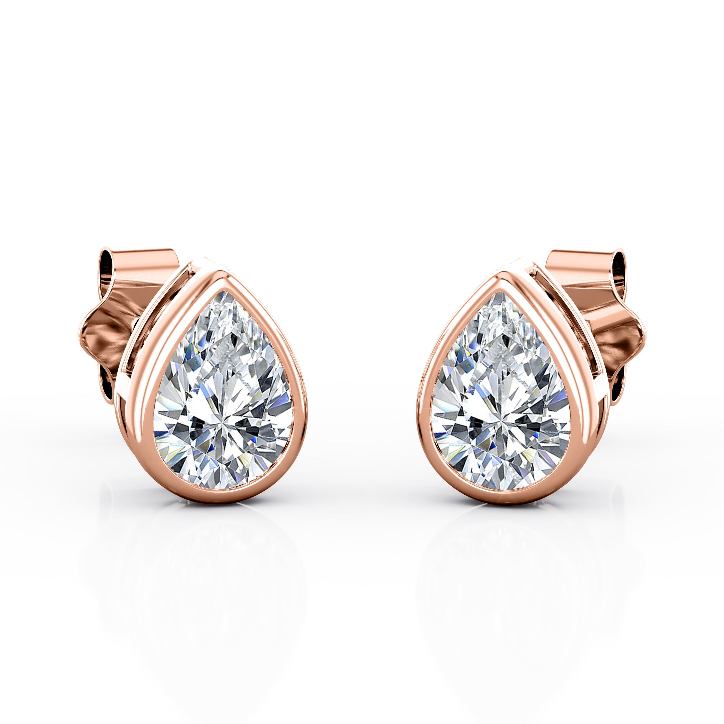 JeenMata Bezel Set 1 Carat Pear Shaped Moissanite Solitaire Stud Earrings In 18K White Gold Plating Over Silver