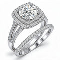 JeenMata 2.75 Carat Round Brilliant Cut Moissanite Double Halo Split Shank Engagement Ring Set in 18K White Gold Plated for Women