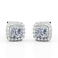 4 Prong Set 1 Carat Round Cut CVD Lab Grown Diamond Halo Stud Earrings in 18K White Gold Plating over Silver