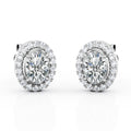 JeenMata 1.1 Carat Oval Cut Moissanite - Cluster Halo - Prong Set Stud Earrings - 18K White Gold Plating over Silver