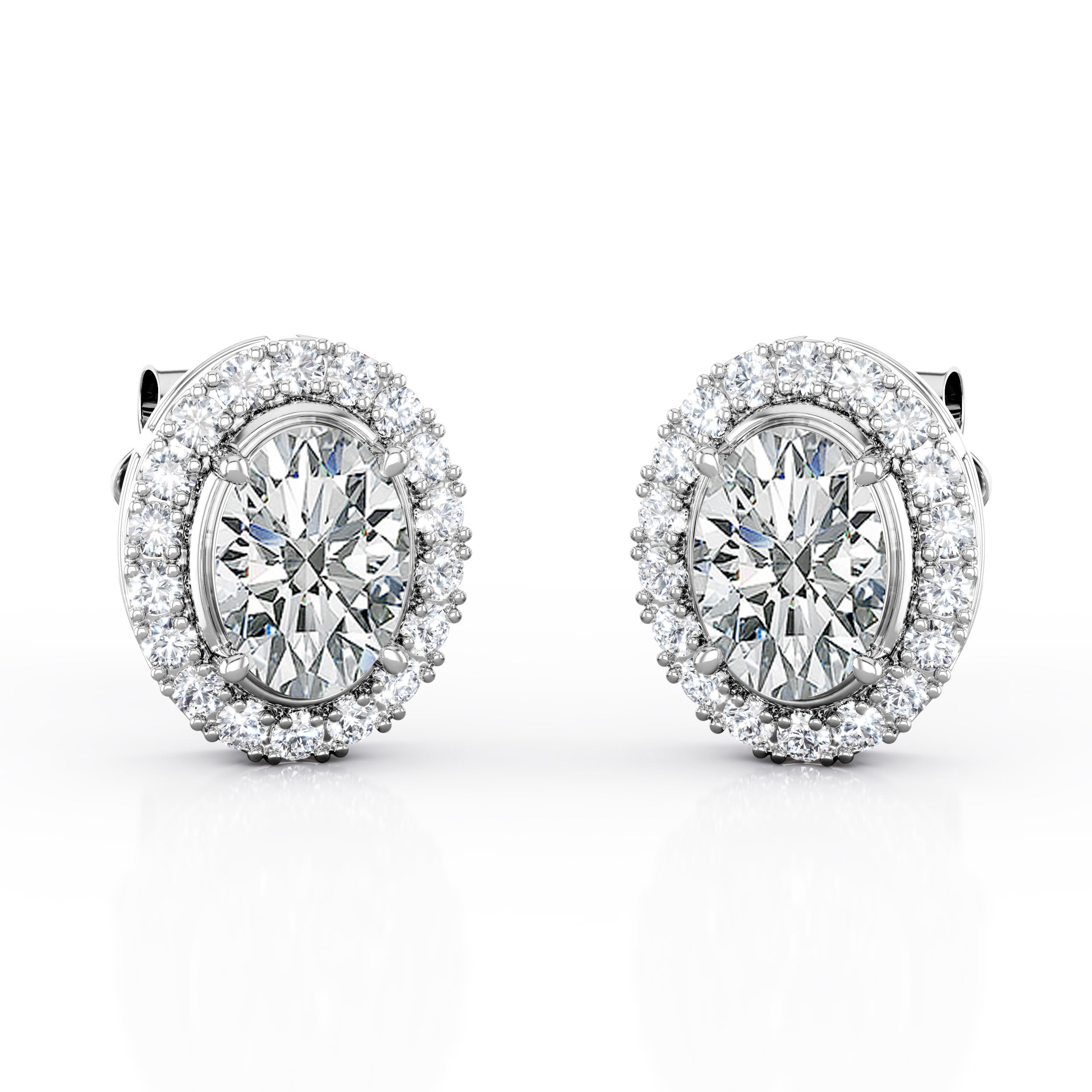 JeenMata 1.1 Carat Oval Cut Moissanite - Cluster Halo - Prong Set Stud Earrings - 18K White Gold Plating over Silver