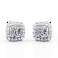 JeenMata 4 Prong Setting - 1.1 Carat Cushion Cut Moissanite Halo Cluster Stud Earrings - 18K White Gold Plating over Silver