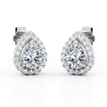 JeenMata Triple Prong Set 1.1 Carat Pear Shape Moissanite Cluster Halo Stud Earrings in 18K White Gold Plating over Silver