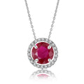 Solitaire 1.25 Carat Round Cut - Ruby - July Birthstone Halo Pendant Necklace 18k White Gold plating over Silver, Adult, Female