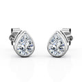 JeenMata Bezel Set 2 Carat Pear Shaped Moissanite Solitaire Stud Earrings In 18K White Gold Plating Over Silver