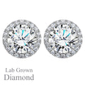 JeenMata Lab Grown Diamond 1 Carat Round Brilliant Cut Halo Stud Earrings in 18K White Gold Plating for Women