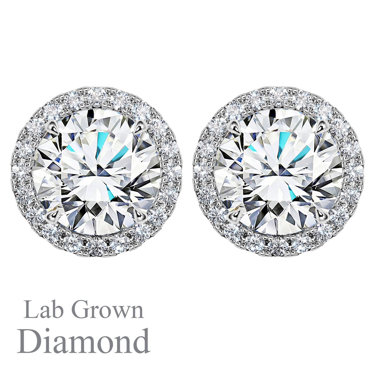 JeenMata Lab Grown Diamond 1 Carat Round Brilliant Cut Halo Stud Earrings in 18K White Gold Plating for Women