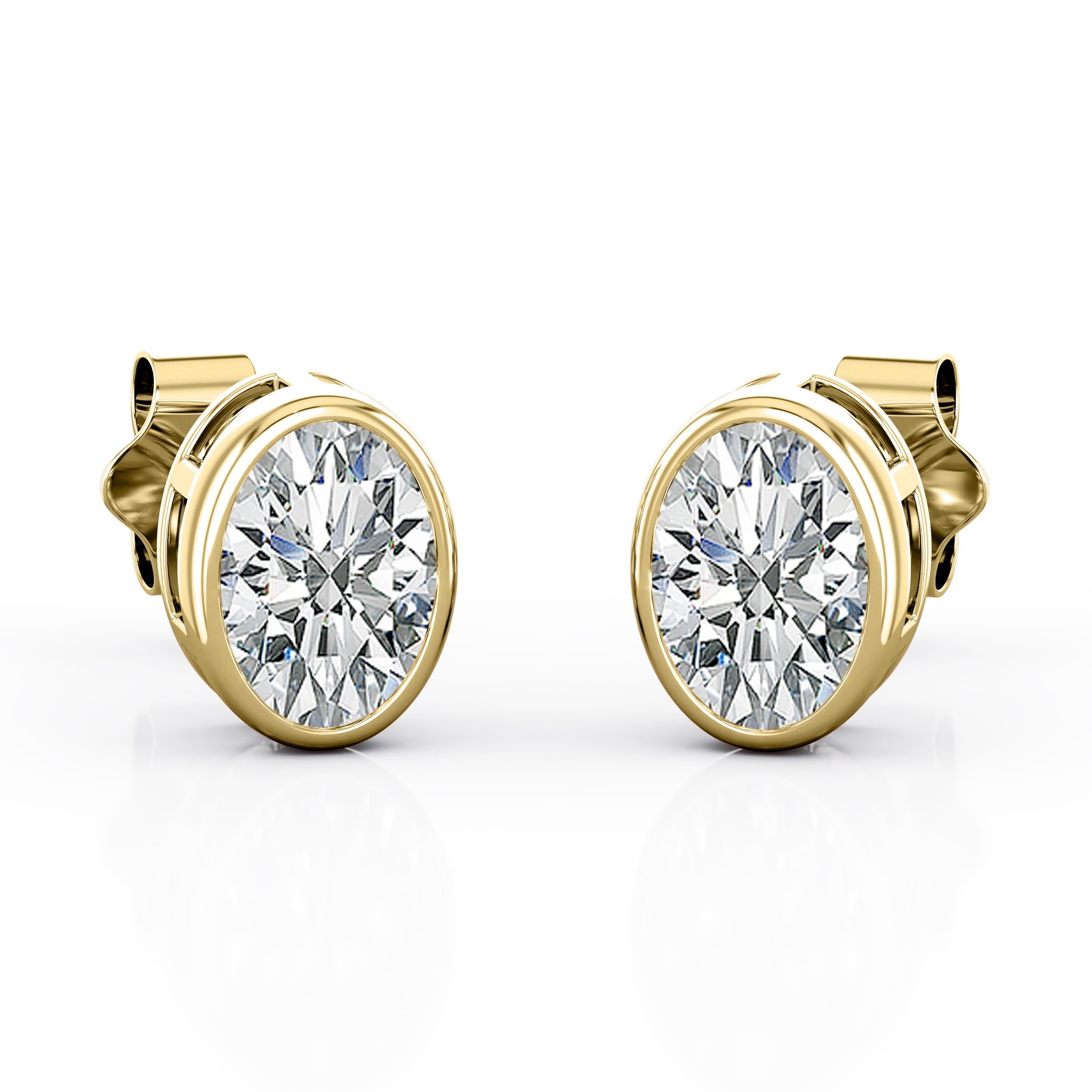 JeenMata Bezel Set 1 Carat Oval Shaped Moissanite Solitaire Stud Earrings In 18K White Gold Plating Over Silver