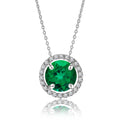 Solitaire 1.25 Carat Round Cut - Emerald - May Birthstone Halo Pendant Necklace 18k White Gold plating over Silver, Adult, Female