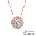 JeenMata Lab Grown Diamond 1 Carat Round Cut Double Halo Pendant Necklace in 18K Rose Gold Plating for Women