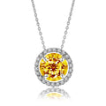 Solitaire 1.25 Carat Round Cut - Citrine - November Birthstone Halo Pendant Necklace 18k White Gold plating over Silver, Adult, Female