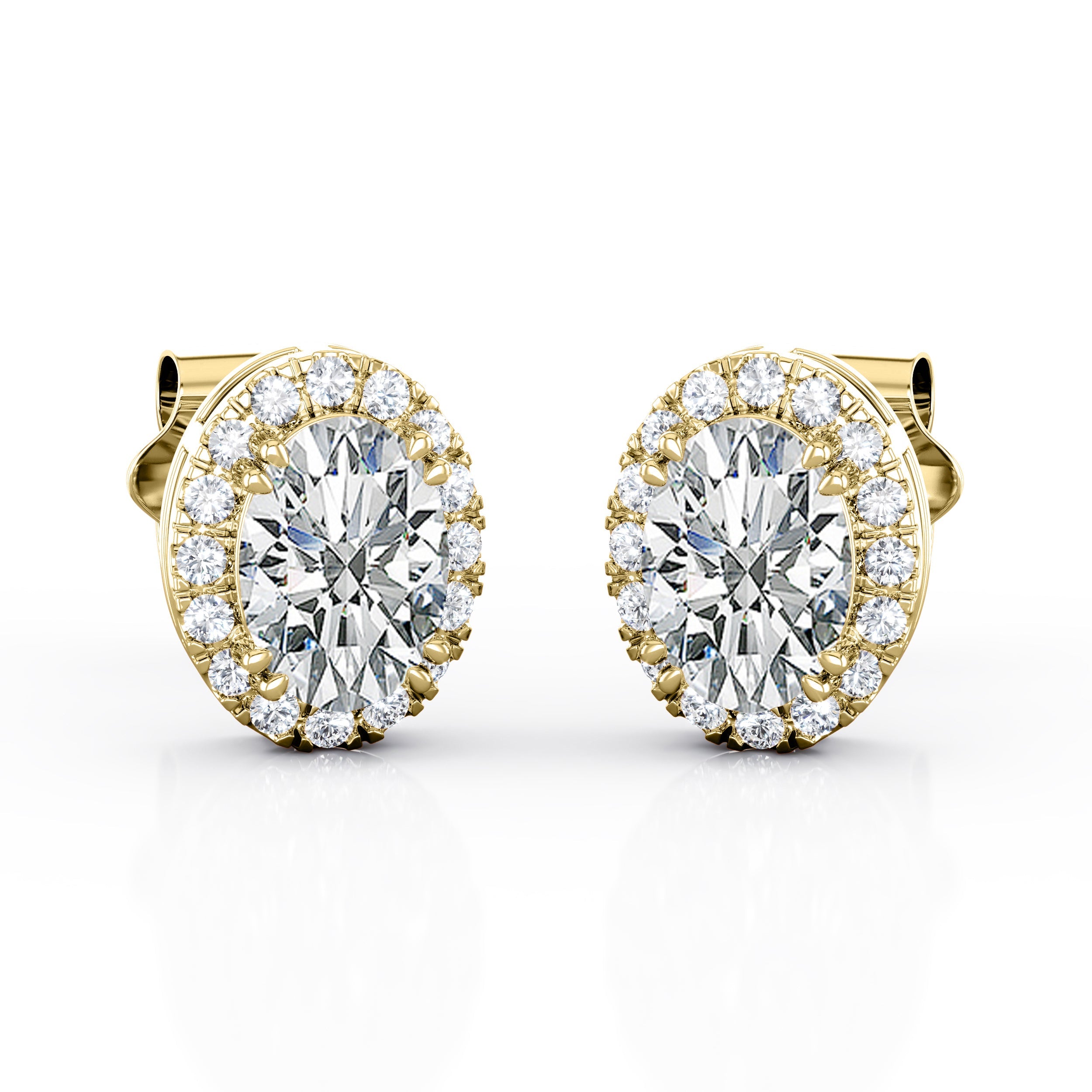 Basket Prong 1.25 Carat Oval Cut Certified Moissanite and Diamond Halo Pave Stud Earrings in Rose Gold