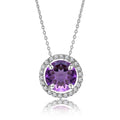Solitaire 1.25 Carat Round Cut - Amethyst - February Birthstone Halo Pendant Necklace 18k White Gold plating over Silver, Adult, Female