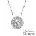 JeenMata Lab Grown Diamond 1 Carat Round Cut Double Halo Pendant Necklace in 18K White Gold Plating for Women