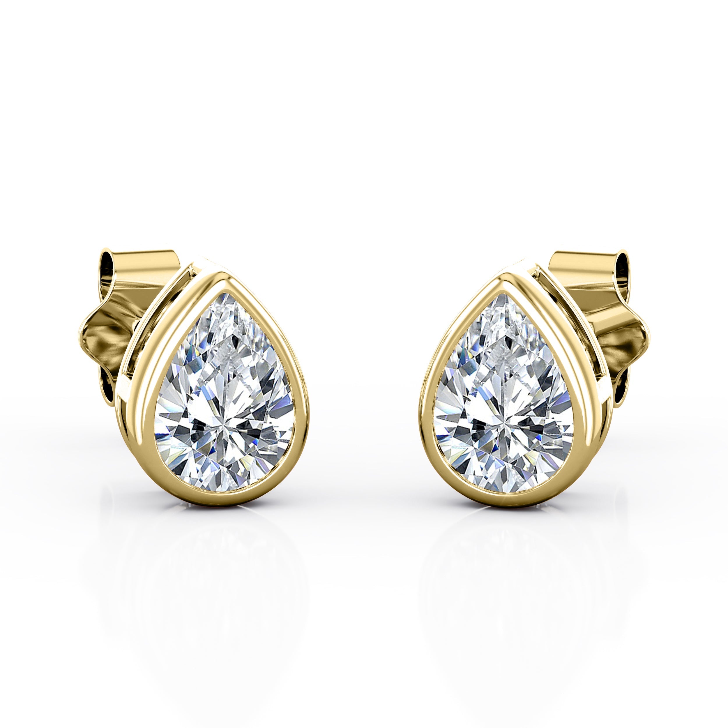 JeenMata Bezel Set 1 Carat Pear Shaped Moissanite Solitaire Stud Earrings In 18K White Gold Plating Over Silver