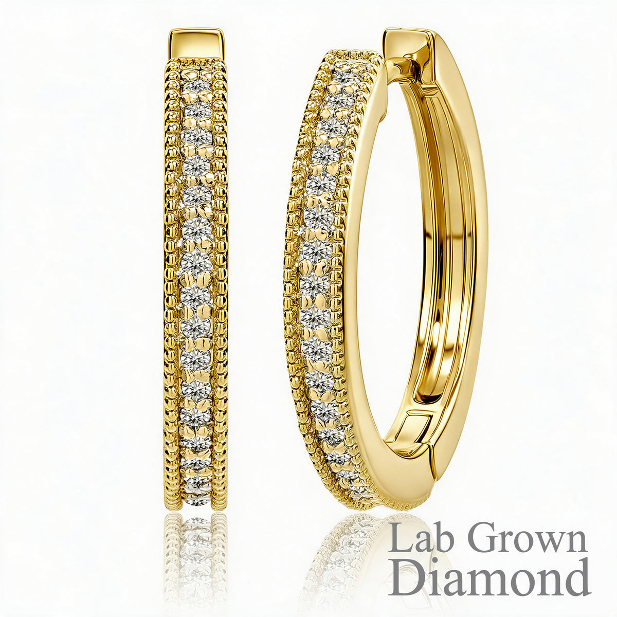 JeenMata Lab Grown Diamond Hoop Earrings - Round Cut Classic Earrings in Yellow Gold Plating for Women