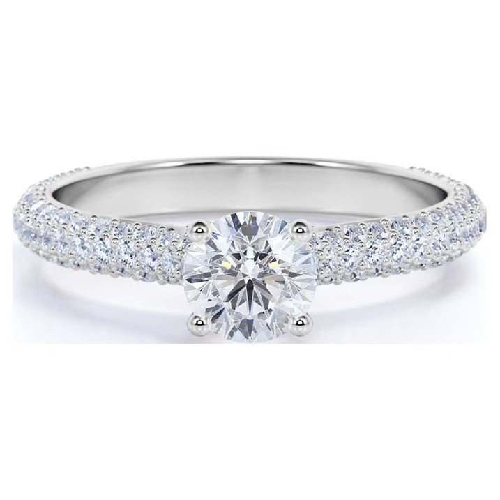JeenMata 1.75 Carat Round Cut Moissanite Engagement Ring - Classic Engagement Ring - Cluster Ring - 18k White Gold Over Silver