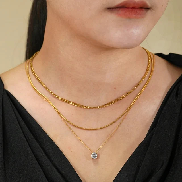 JEENMATA Multipack 3 pc Women Layered Pendant Necklace, Yellow Gold Plating, Gold Chain, Choker Necklace, Herringbone Layered Necklace Jewelry Gift