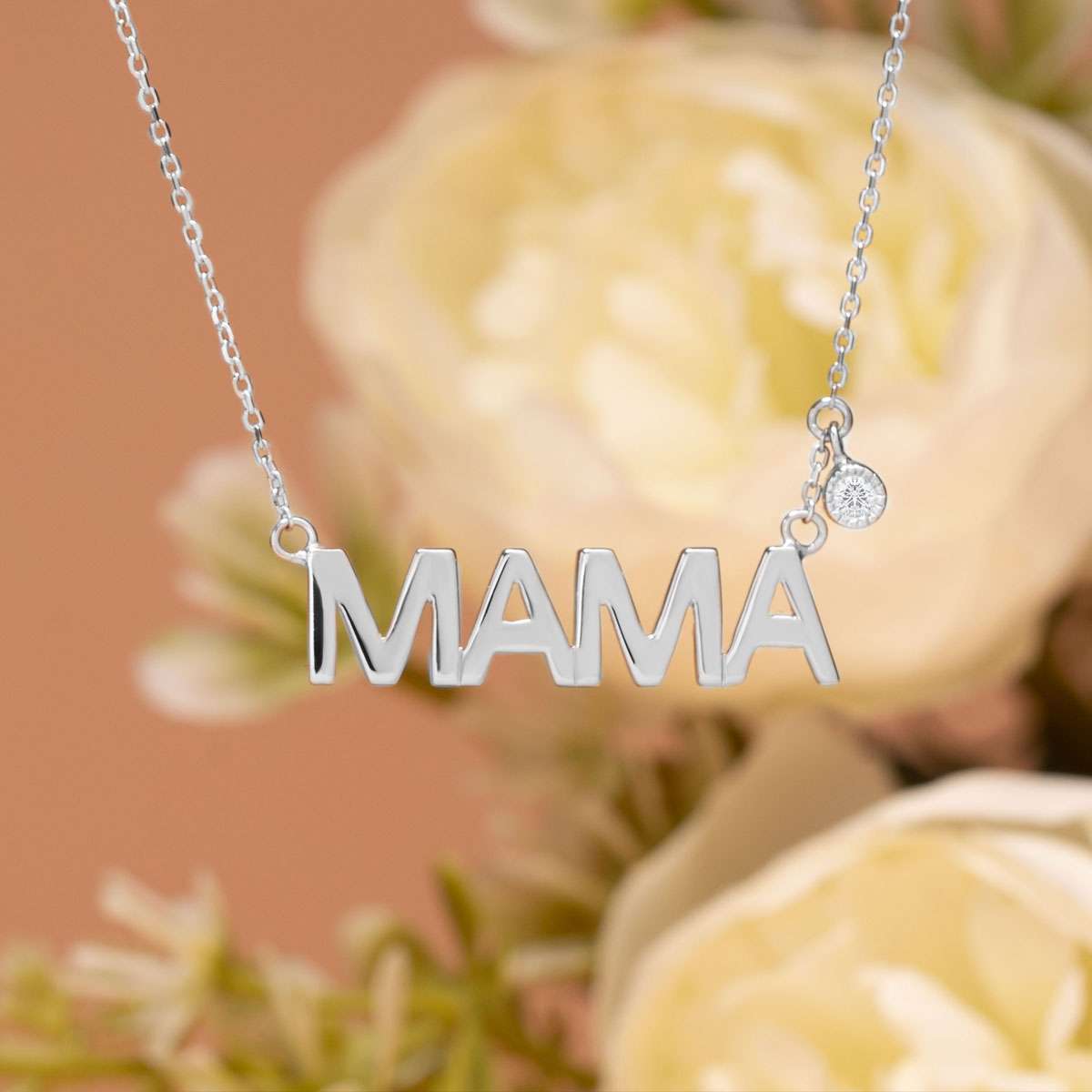 MAMA Certified Lab Diamond Pendant Necklace in 18K White Gold over Silver
